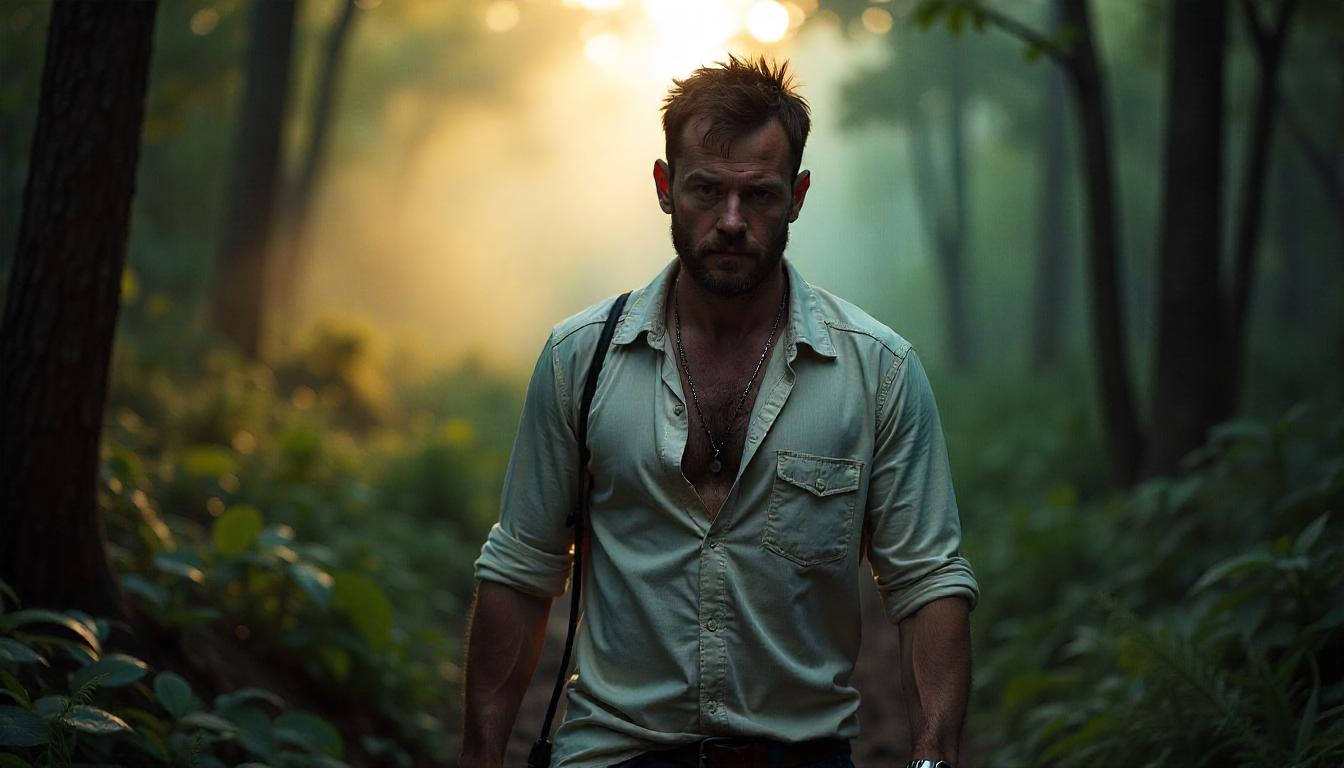 Hombre caminando por la selva